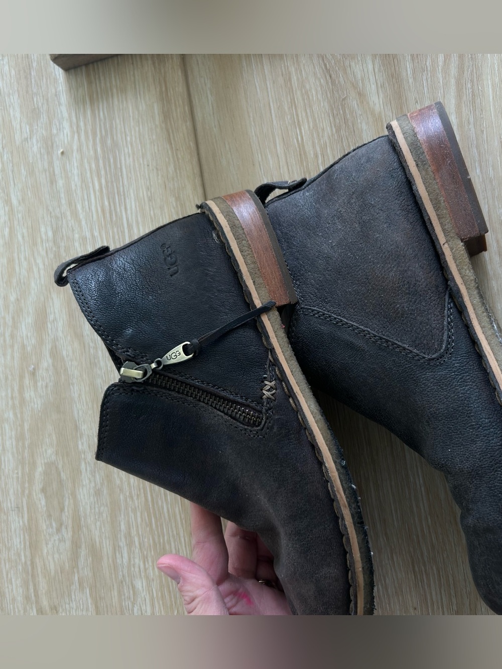 UGG Leather Ankle Boots in Dark Brown
